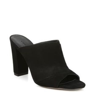 Vince Black Suede Open-Toe Block Heel Mule
